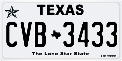 TX license plate CVB3433