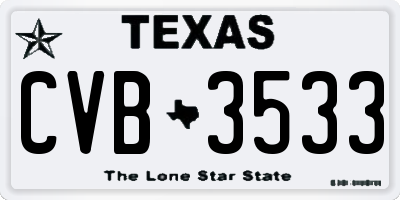 TX license plate CVB3533