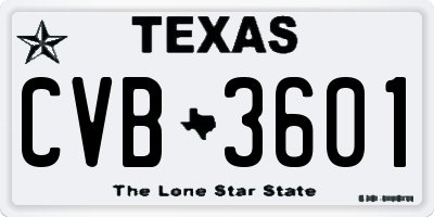 TX license plate CVB3601