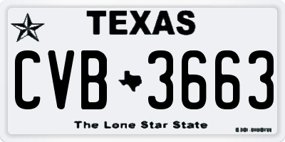 TX license plate CVB3663