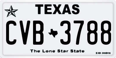 TX license plate CVB3788