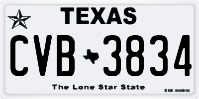 TX license plate CVB3834