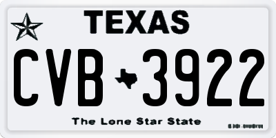 TX license plate CVB3922