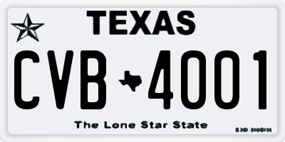 TX license plate CVB4001