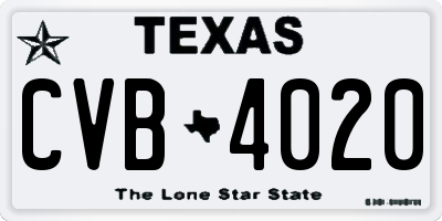 TX license plate CVB4020