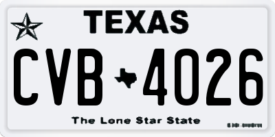 TX license plate CVB4026