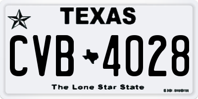 TX license plate CVB4028