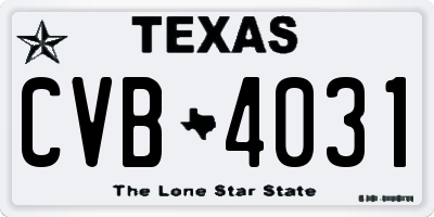 TX license plate CVB4031