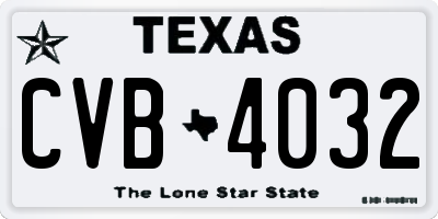 TX license plate CVB4032