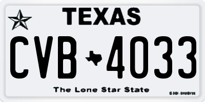TX license plate CVB4033
