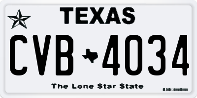TX license plate CVB4034