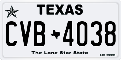 TX license plate CVB4038
