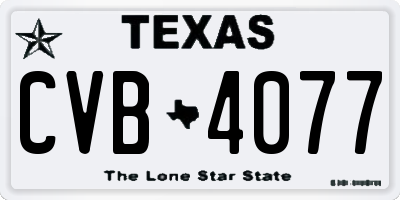 TX license plate CVB4077