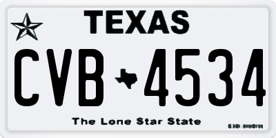 TX license plate CVB4534