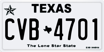 TX license plate CVB4701