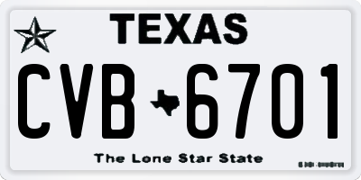 TX license plate CVB6701
