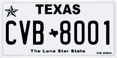 TX license plate CVB8001