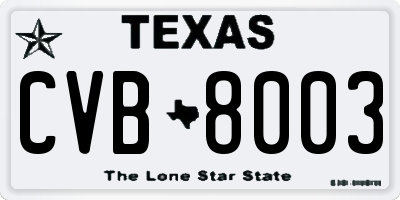 TX license plate CVB8003