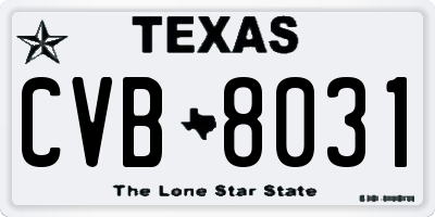 TX license plate CVB8031
