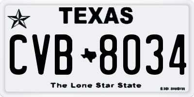 TX license plate CVB8034