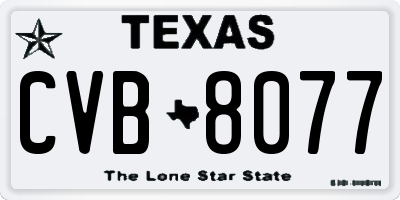 TX license plate CVB8077