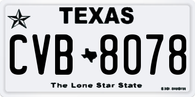 TX license plate CVB8078