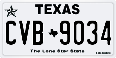 TX license plate CVB9034