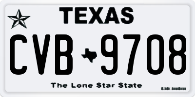 TX license plate CVB9708