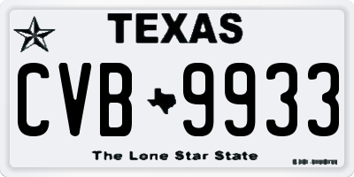 TX license plate CVB9933