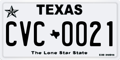 TX license plate CVC0021