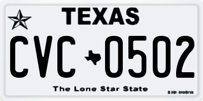 TX license plate CVC0502