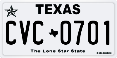 TX license plate CVC0701