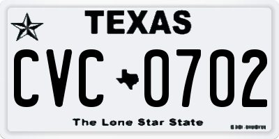 TX license plate CVC0702
