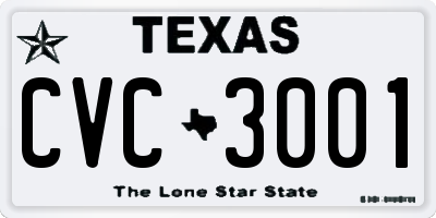 TX license plate CVC3001