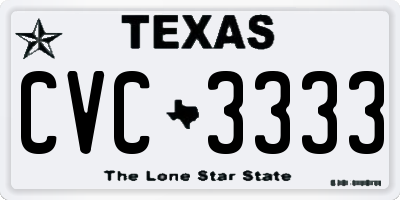 TX license plate CVC3333