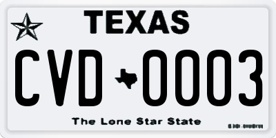 TX license plate CVD0003