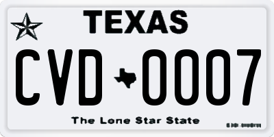 TX license plate CVD0007