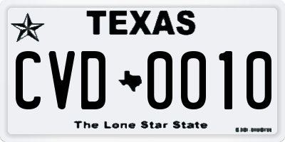 TX license plate CVD0010