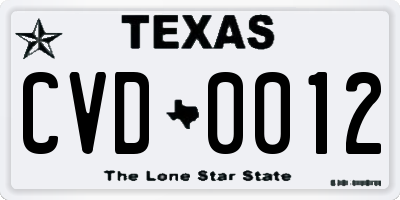 TX license plate CVD0012
