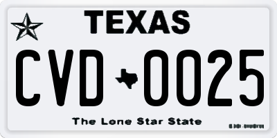 TX license plate CVD0025