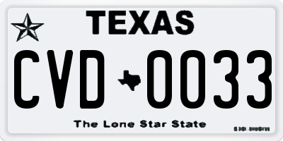 TX license plate CVD0033