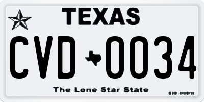 TX license plate CVD0034