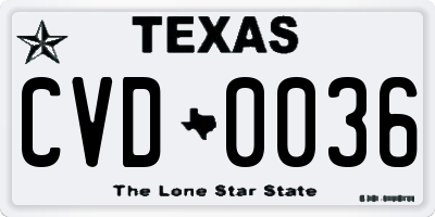 TX license plate CVD0036