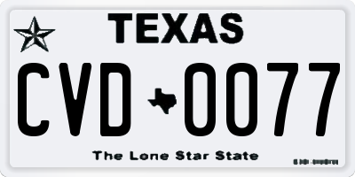 TX license plate CVD0077