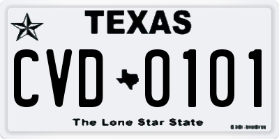 TX license plate CVD0101