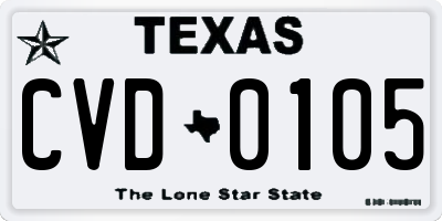 TX license plate CVD0105