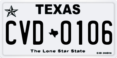 TX license plate CVD0106