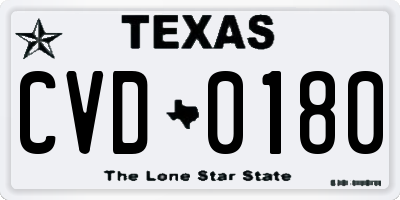 TX license plate CVD0180
