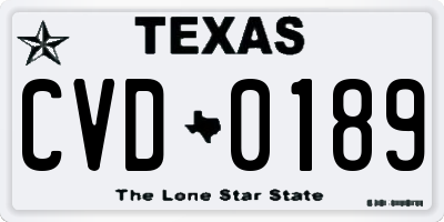 TX license plate CVD0189