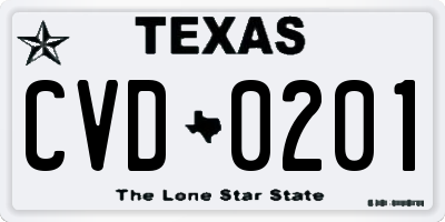 TX license plate CVD0201